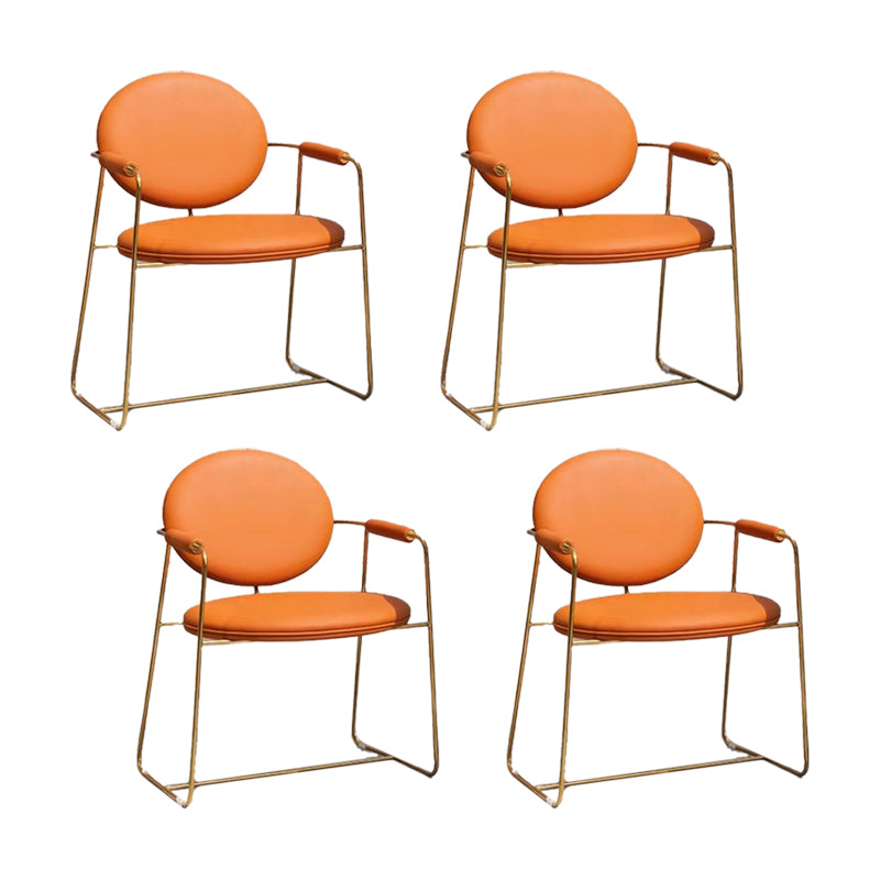 Faux Leathe Dining Chairs Upholstered Arm Chairs with Metal Base