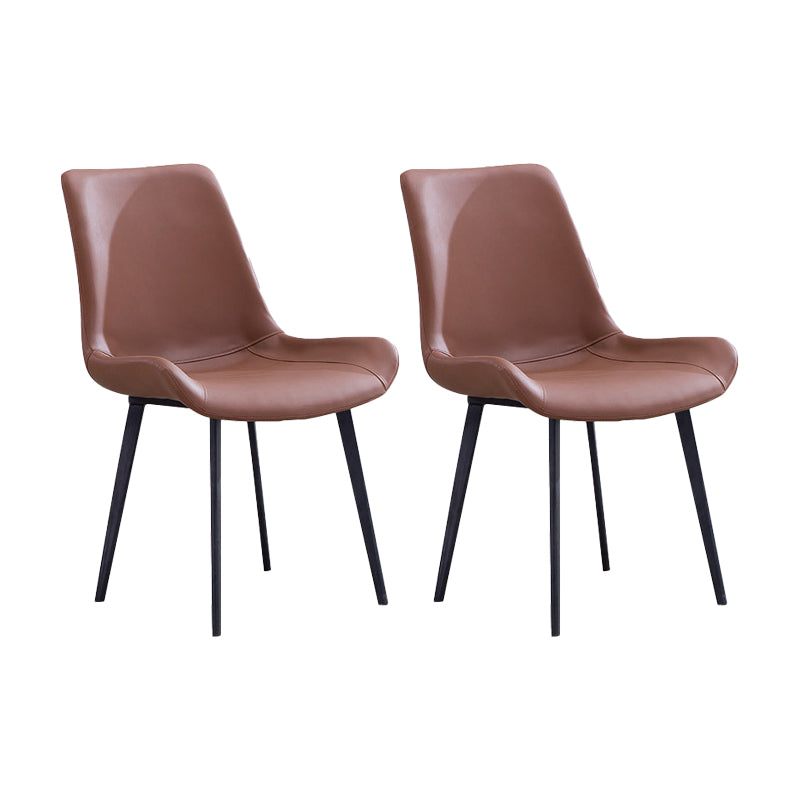 Faux Leather Dining Chairs Contemporary Armless Chairs with Metal Base