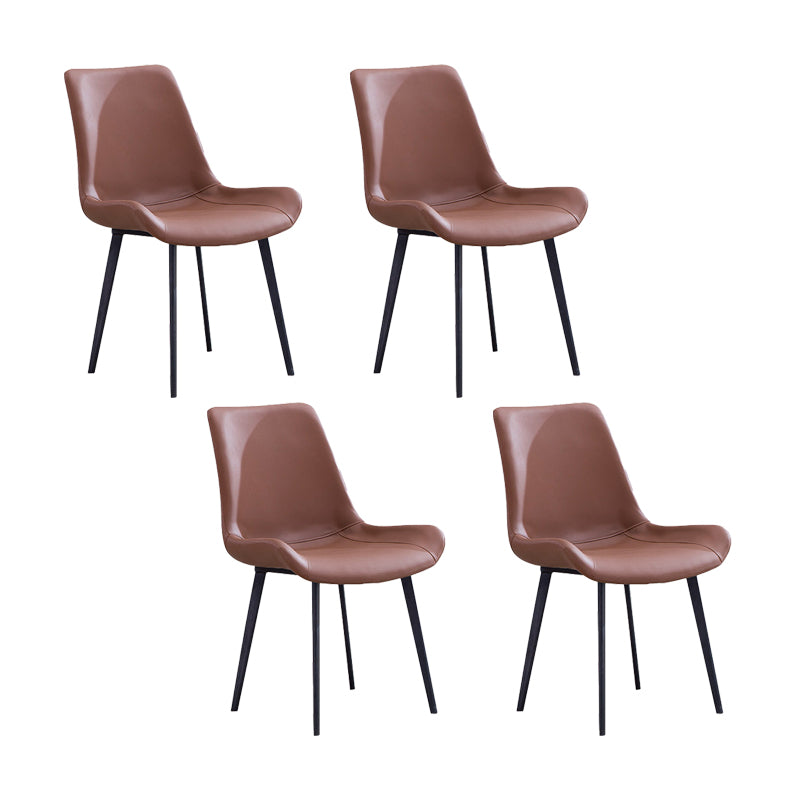 Faux Leather Dining Chairs Contemporary Armless Chairs with Metal Base