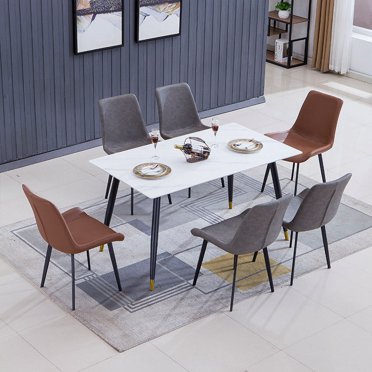 Faux Leather Dining Chairs Contemporary Armless Chairs with Metal Base