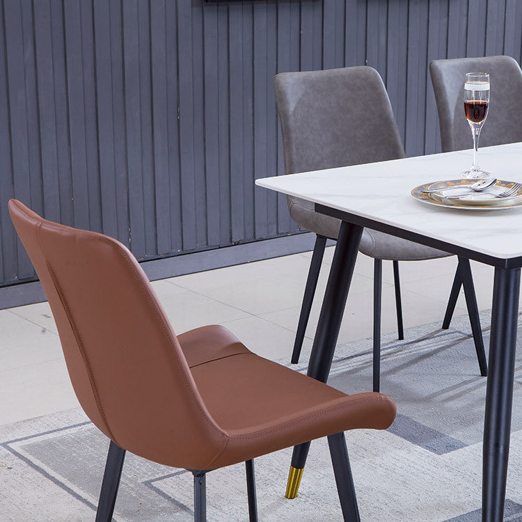 Faux Leather Dining Chairs Contemporary Armless Chairs with Metal Base