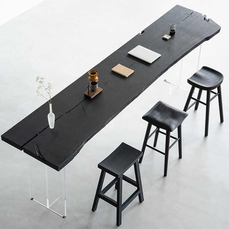 Modern Style Counter Stool Black Solid Wood Bar Stool for Indoor