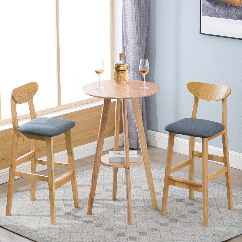 Low Back Dining Stool Rubberwood Armless Bar Stool with Wood Base