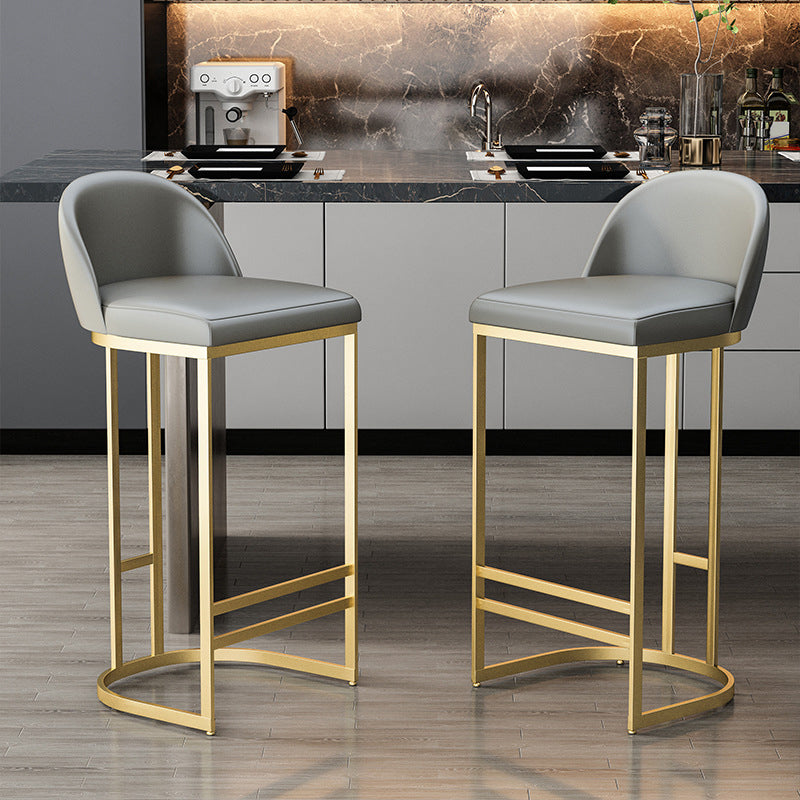 Glam Backrest Counter Stool Iron Kitchen Bar Stool with Leather Cushion and Pedal