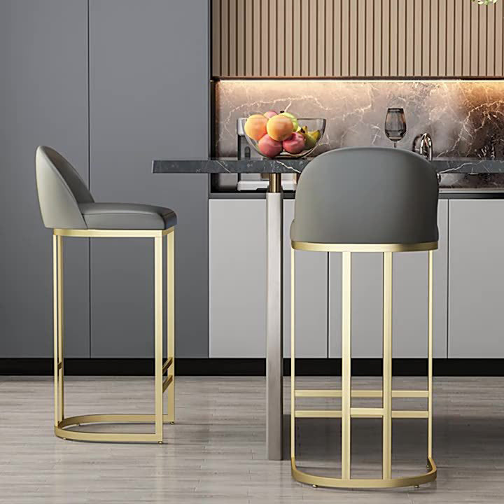 Glam Backrest Counter Stool Iron Kitchen Bar Stool with Leather Cushion and Pedal