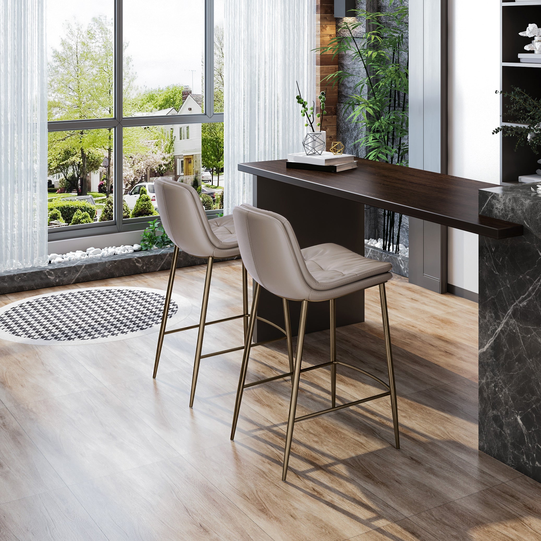 Glam Style Counter Stool Faux Leather Counter-height Stool for Indoor