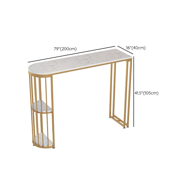 Faux Marble Bistro Bar Table Rectangle Metal Base Bar Table for Living Room