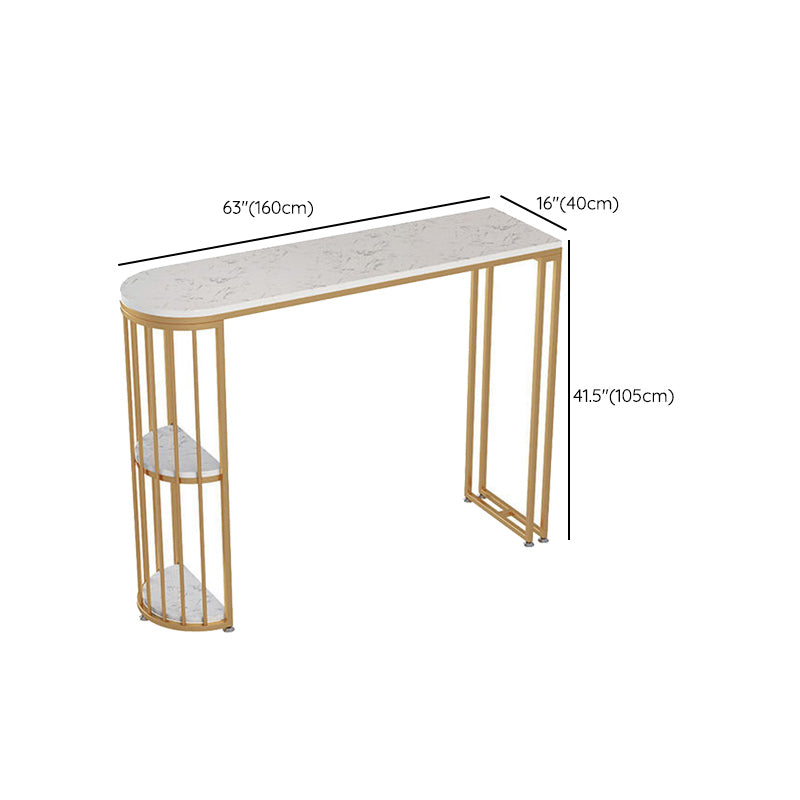 Faux Marble Bistro Bar Table Rectangle Metal Base Bar Table for Living Room