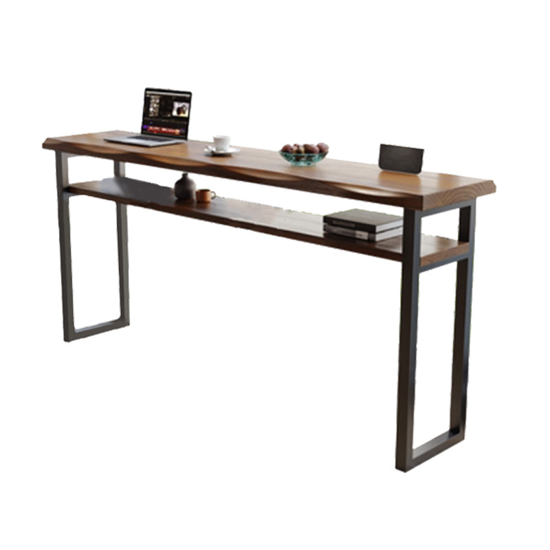 Wooden Bistro Bar Table Rectangle Metal Base Bar Table with Storage