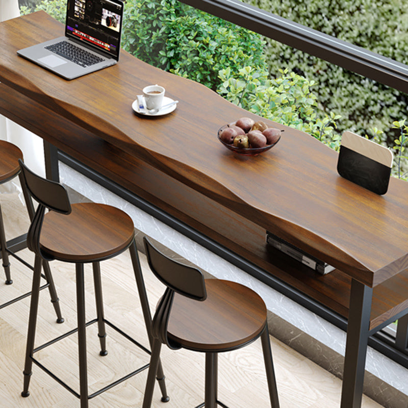 Wooden Bistro Bar Table Rectangle Metal Base Bar Table with Storage