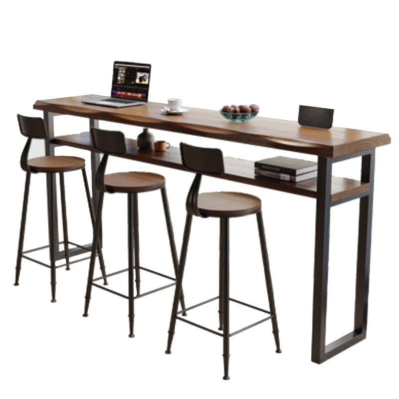 Wooden Bistro Bar Table Rectangle Metal Base Bar Table with Storage