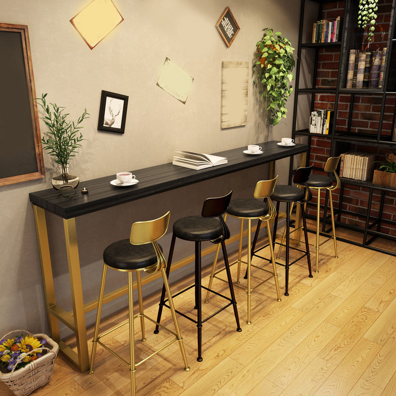 Industrial Bistro Bar Table Rectangle Solid Wood Bar Table with Gold Frame