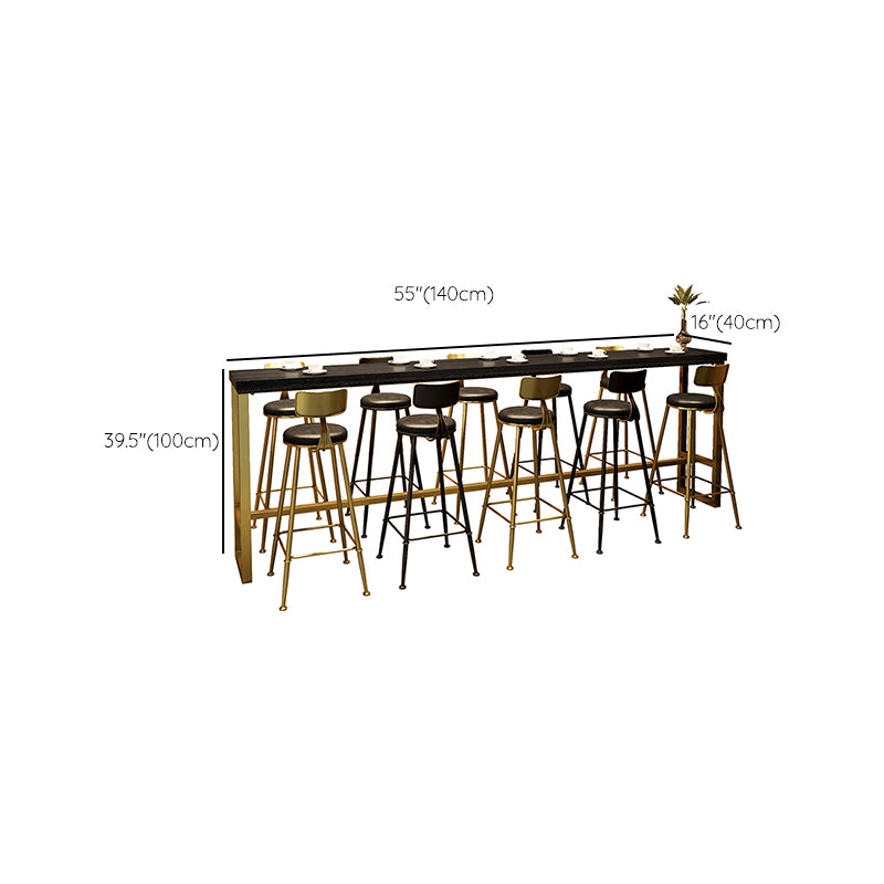 Industrial Bistro Bar Table Rectangle Solid Wood Bar Table with Gold Frame