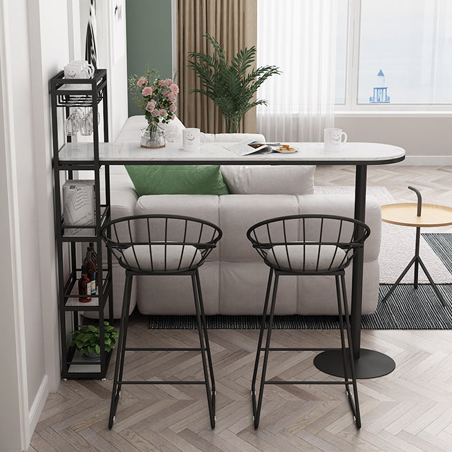 Faux Marble Bistro Bar Table Rectangle Metal Base Bar Table with Storage