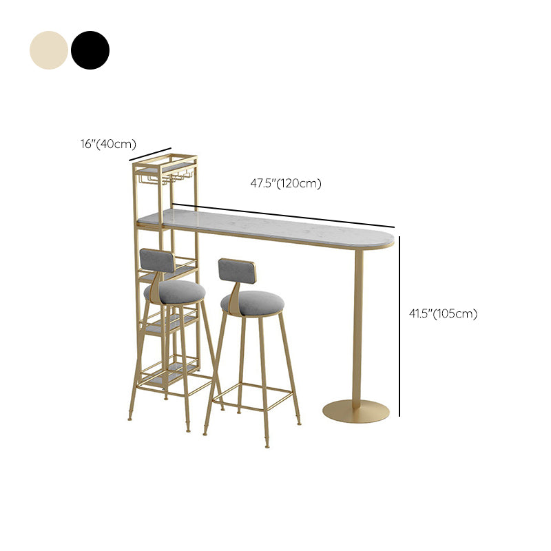 Faux Marble Bistro Bar Table Rectangle Metal Base Bar Table with Storage