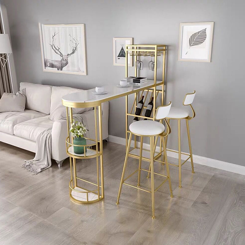 Modern Sintered Stone Bistro Bar Table Metal Base Bar Table with Storage