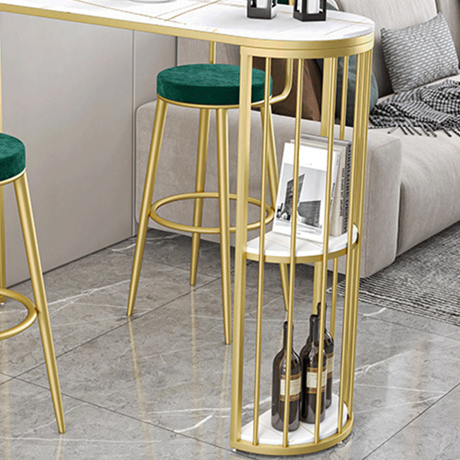Modern Sintered Stone Bistro Bar Table Metal Base Bar Table with Storage for Home