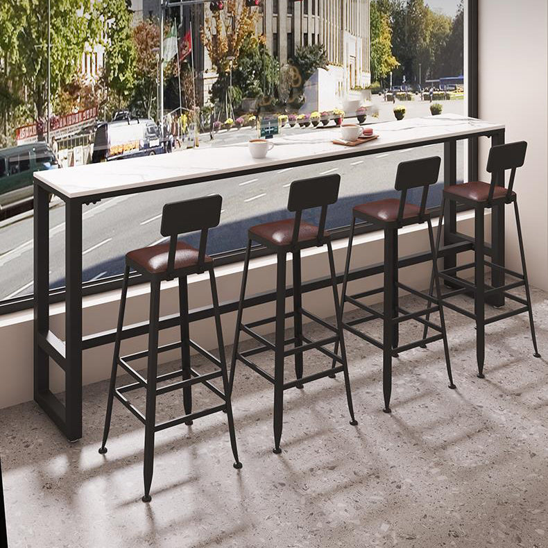 Modern Sintered Stone Bistro Bar Table Rectangle Metal Base Bar Table with Footrest