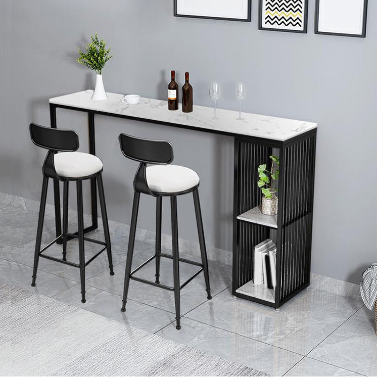 Glam Faux Marble Bistro Bar Table Rectangle Metal Base Bar Table with Storage
