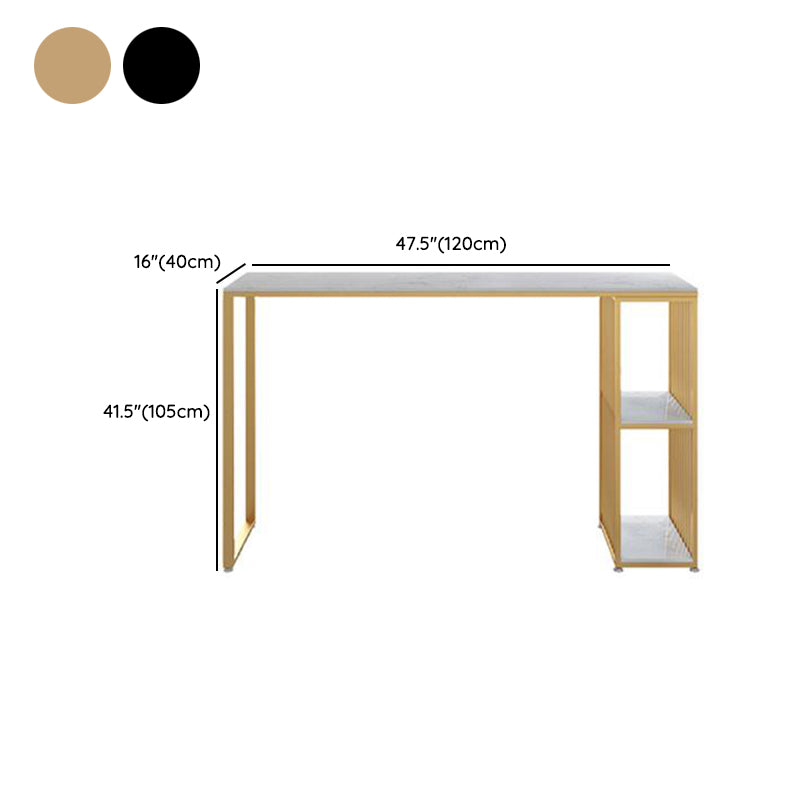 Glam Faux Marble Bistro Bar Table Rectangle Metal Base Bar Table with Storage