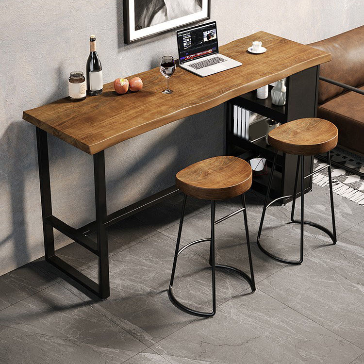 Industrial Style Bistro Bar Table Rectangle Wood Bar Table with Storage