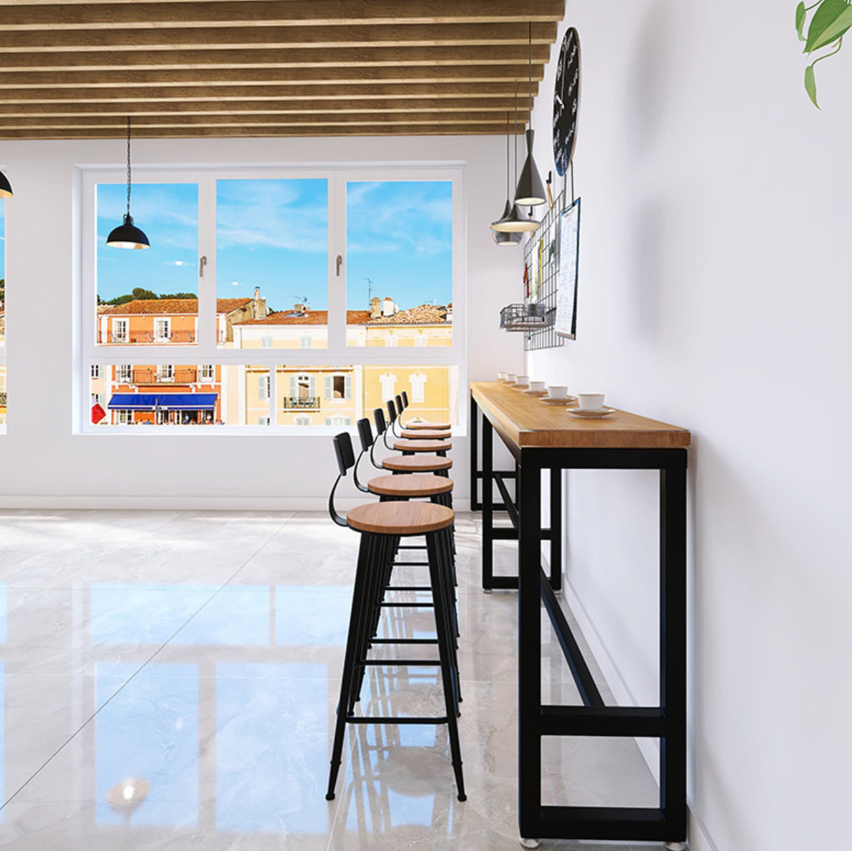 Rectangular Bar Height Table Industrial Style Bar Table with Trestle Base