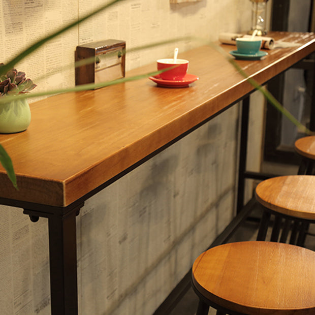 Industrial Bar Height Table Solid Wood Top Pub Table for Patio Use