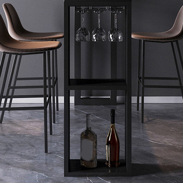 Modern Style Bistro Bar Table Rectangle Faux Marble Bar Table with Wine Glass Holders