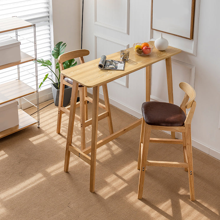 Modern Style Bistro Bar Table Rectangle Solid Wood Bar Table with Footrest