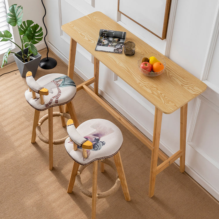 Modern Style Bistro Bar Table Rectangle Solid Wood Bar Table with Footrest