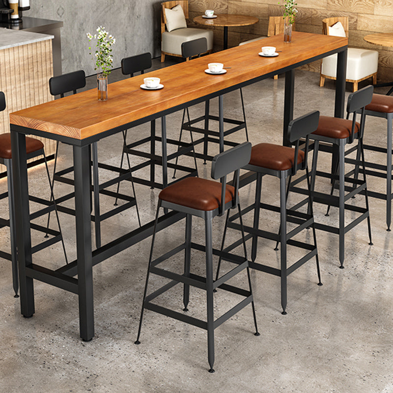 Industrial Wood Bistro Bar Table Rectangle Metal Base Bar Table with Footrest