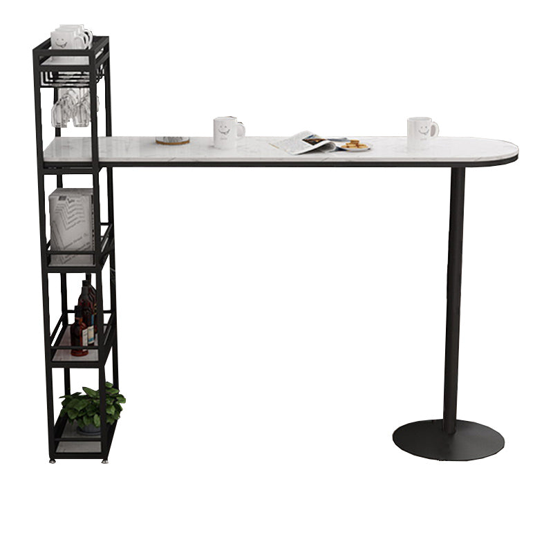 Faux Marble Bistro Bar Table Rectangle Metal Base Bar Table with Shelves