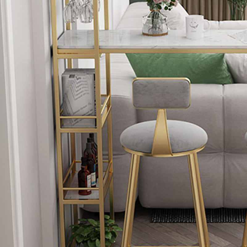 Faux Marble Bistro Bar Table Rectangle Metal Base Bar Table with Shelves