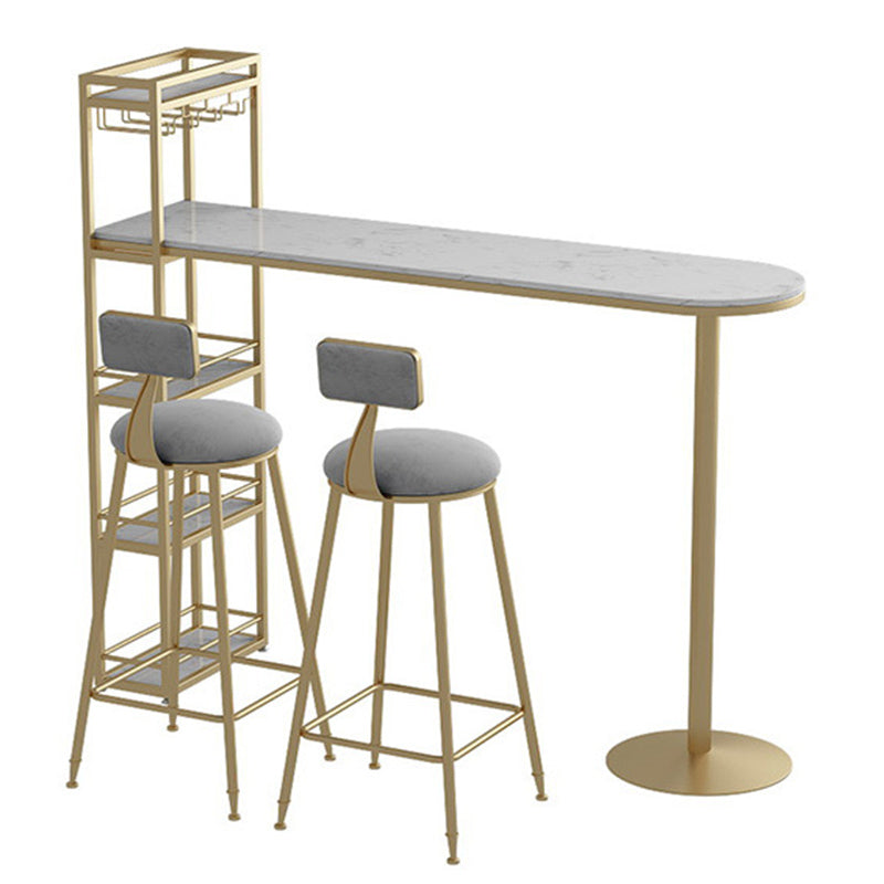 Faux Marble Bistro Bar Table Rectangle Metal Base Bar Table with Shelves