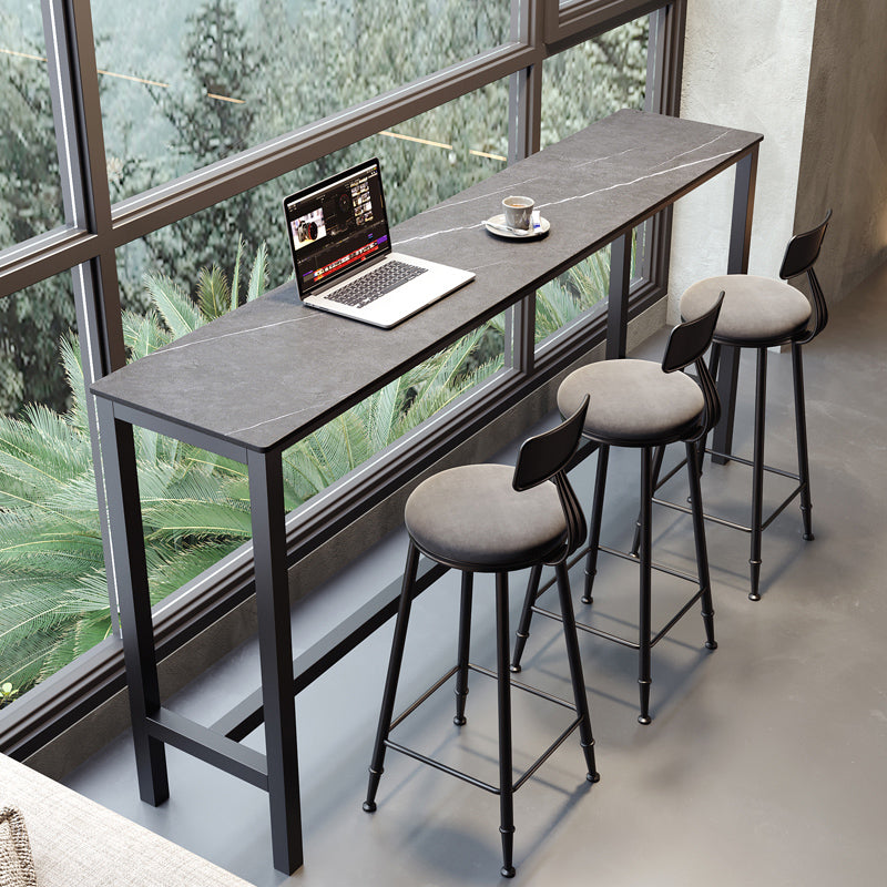 Industrial Bar-height Table Stone Top Pub Table with Black Base