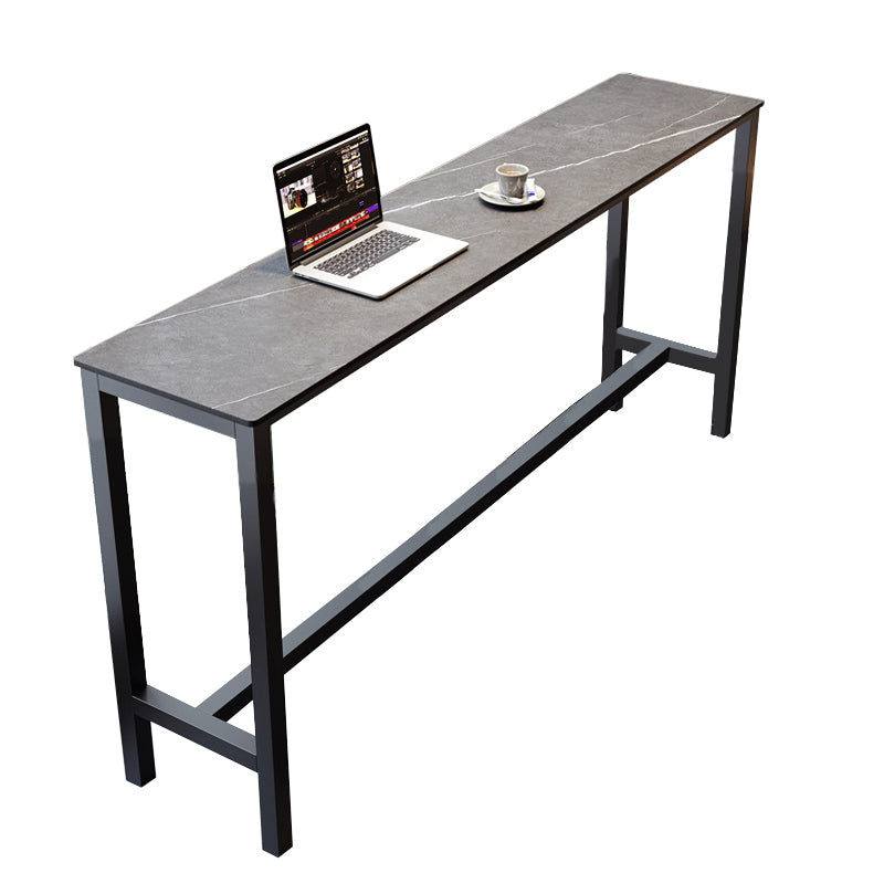 Industrial Bar-height Table Stone Top Pub Table with Black Base
