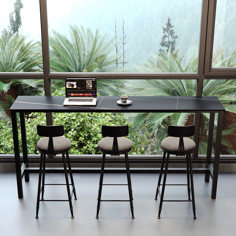 Industrial Bar-height Table Stone Top Pub Table with Black Base