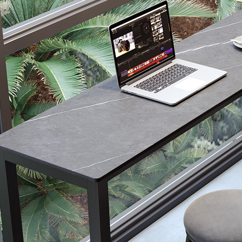 Industrial Bar-height Table Stone Top Pub Table with Black Base