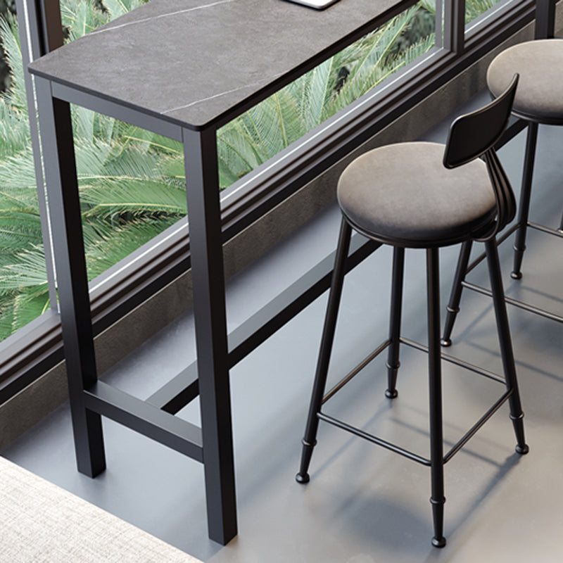 Industrial Bar-height Table Stone Top Pub Table with Black Base