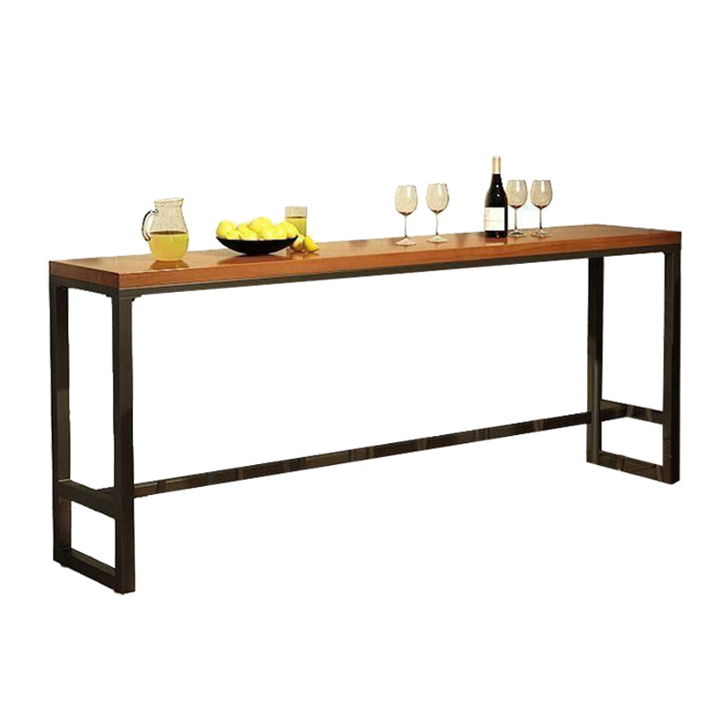 Industrial Bar Wine Table Solid Wood Top Bistro Table with Black Base