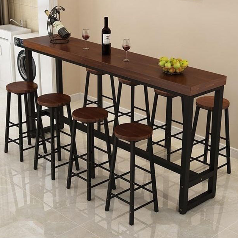 Industrial Bar Wine Table Solid Wood Top Bistro Table with Black Base