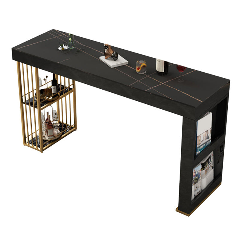 Glam Sintered Stone Bistro Bar Table Rectangle Metal Base Bar Table with Shelves