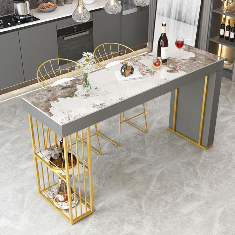 Glam Sintered Stone Bistro Bar Table Rectangle Metal Base Bar Table with Shelves