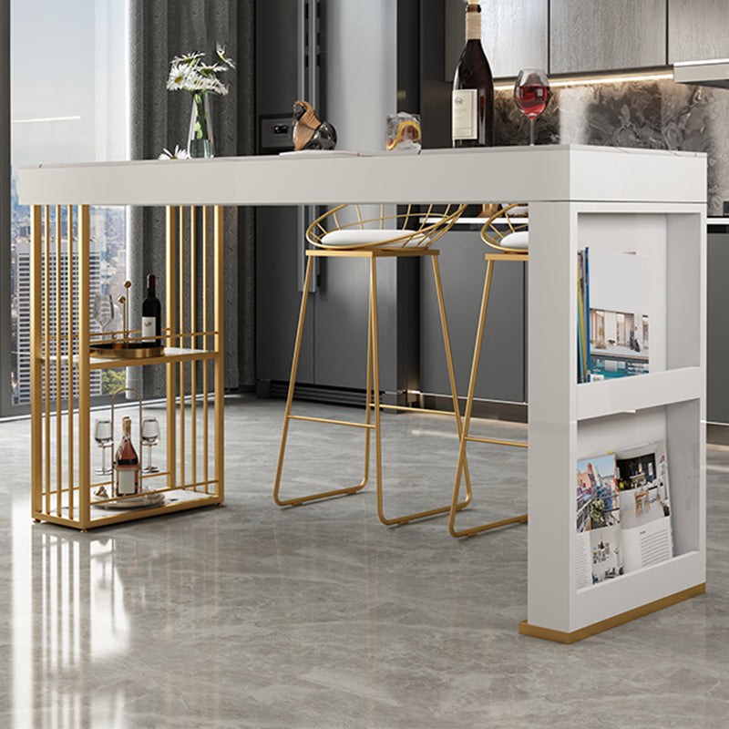 Glam Sintered Stone Bistro Bar Table Rectangle Metal Base Bar Table with Shelves