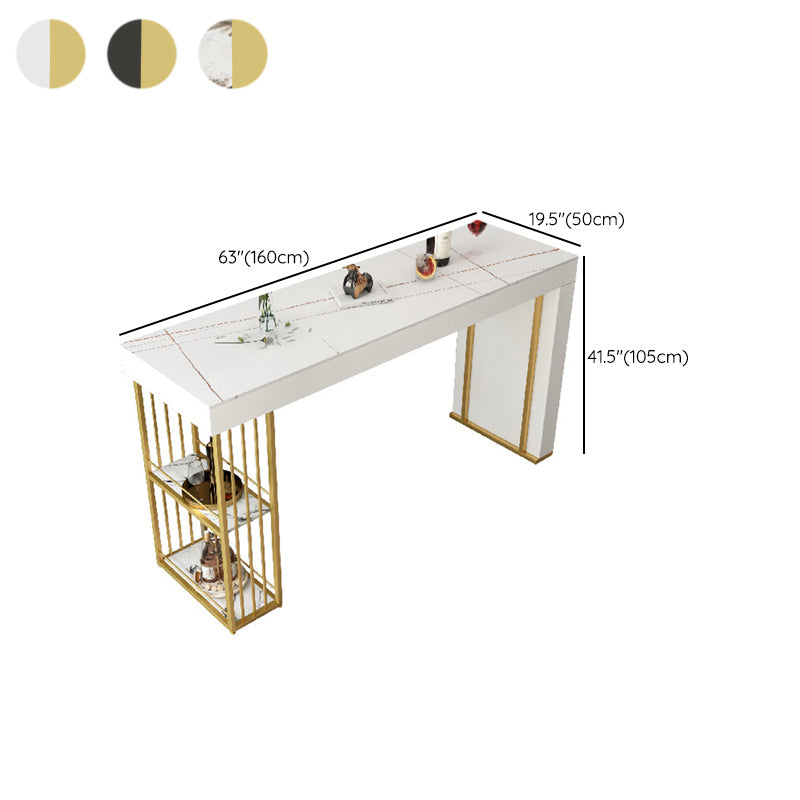 Glam Sintered Stone Bistro Bar Table Rectangle Metal Base Bar Table with Shelves