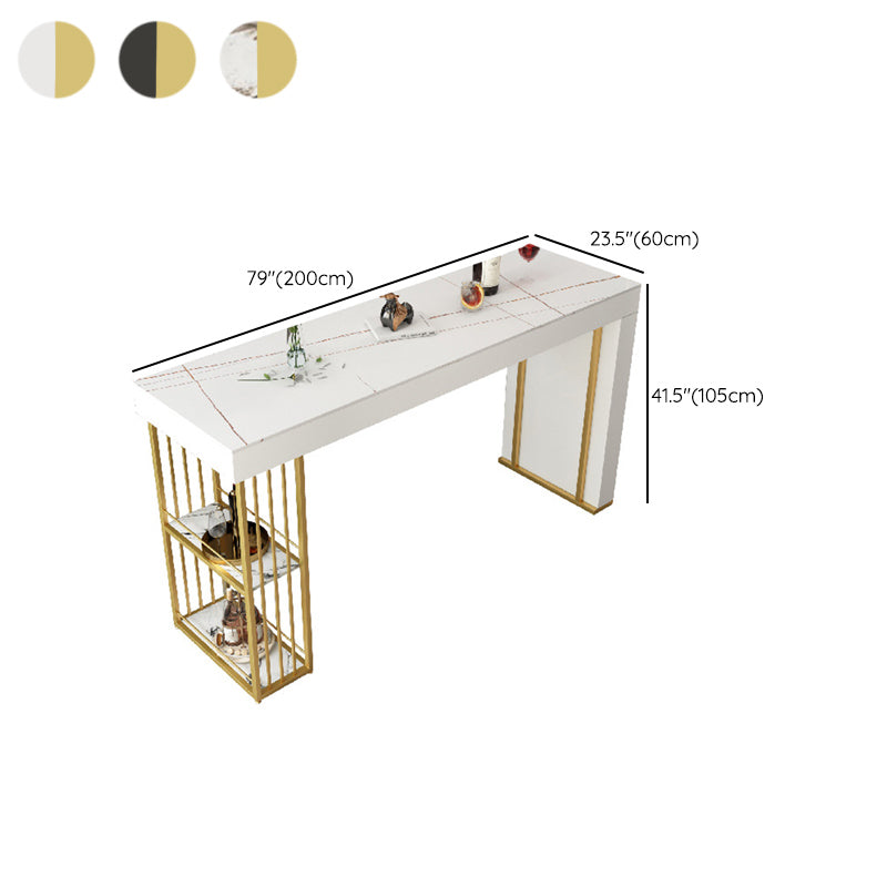 Glam Sintered Stone Bistro Bar Table Rectangle Metal Base Bar Table with Shelves