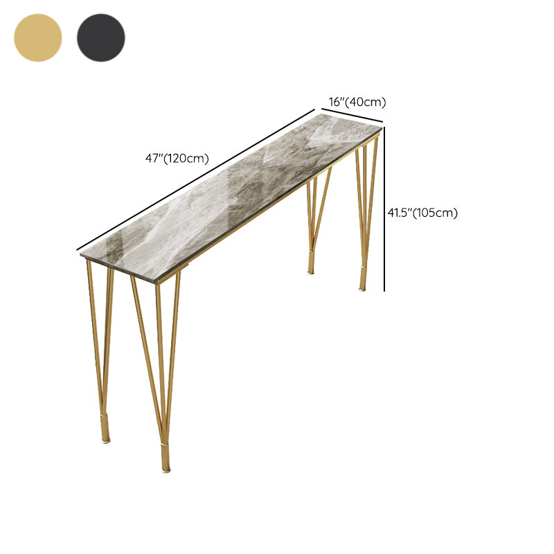 Industrial Bar Height Table Stone Top Pub Table with 4 Metal Legs