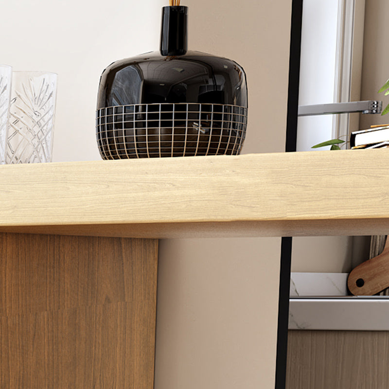 Modem Style Bar Table Rectangle Solid Wood Bar Dining Table with Double Pedestal Base