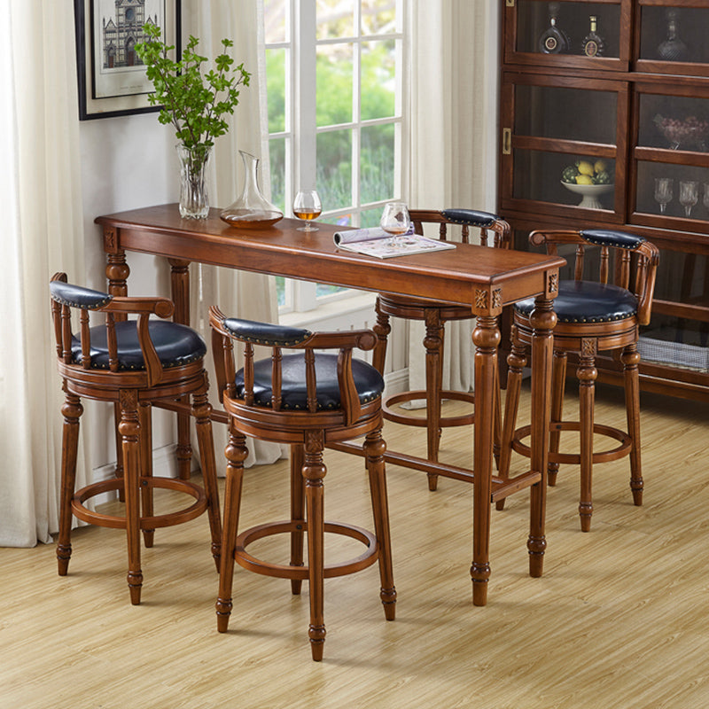 Modern Style Rectangle Bar Table Brown Solid Wood Fixed Bar Dining Table