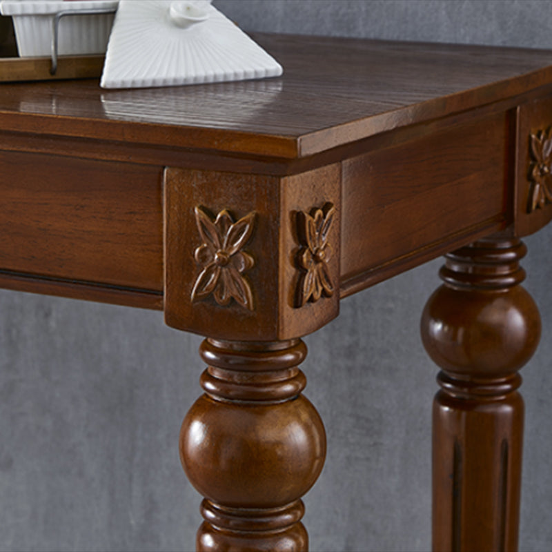 Modern Style Rectangle Bar Table Brown Solid Wood Fixed Bar Dining Table